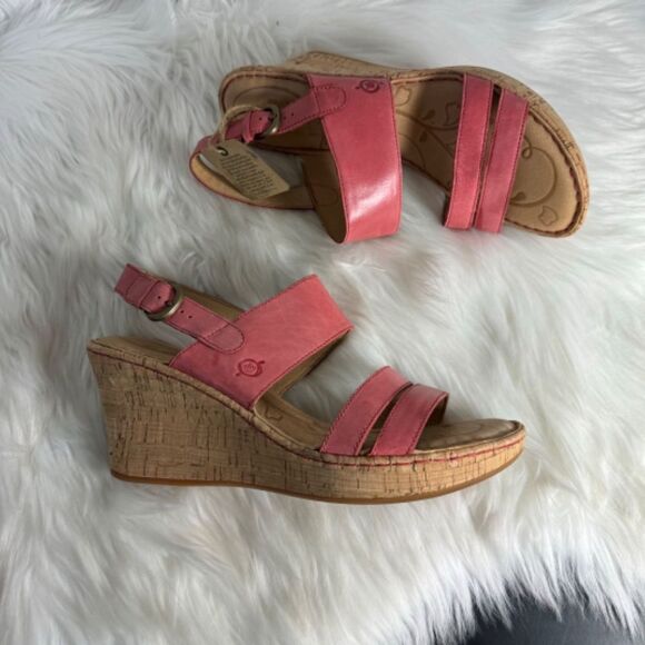 Born Amabel NWT Salmon Pink Leather Wedge Sandals Sz 11 - Picture 3 of 7